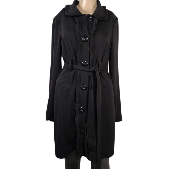 Grass Collection Black Ruffled Pea Coat - Picture 1 of 9